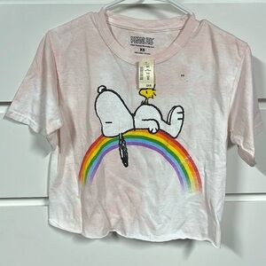 Peanuts Pink White and Rainbow Crop Top NWT